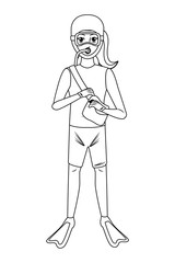 scuba diving avatar cartoon character black and white