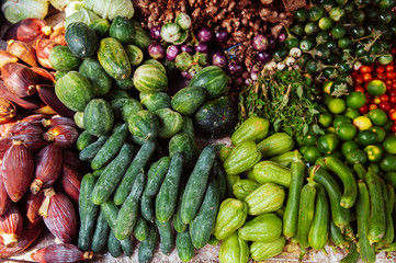 Fresh various vegetables in Asian morning market