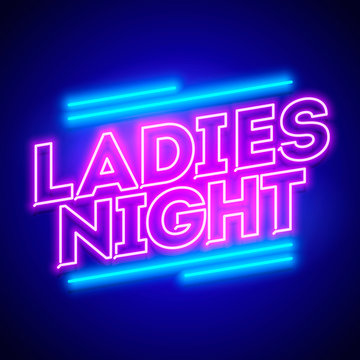 Vector illustration ladies night neon banner
