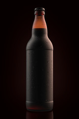 Wet 22 oz brown beer bottle Bomber. Isolated 3D render on a dark black.