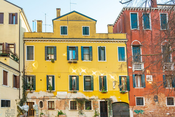 VENICE, ITALY - December 21, 2017 : street view of old buildings in Venice, ITALY