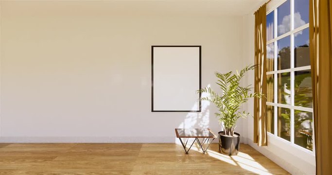 japanese living room with white wall in the background.3D rendering