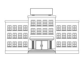 school building icon cartoon isolated black and white