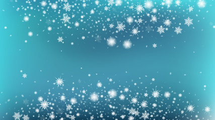 Flying snow background. Winter card with snowflakes. Bbright, White, Shimmer, Glowing, Scatter, Falling background. Gradient base.