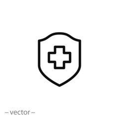 Obraz premium first safety icon, health shield, medical aid, line symbol on white background - editable stroke vector illustration eps10