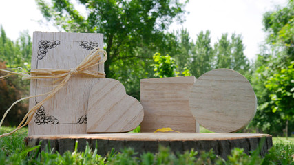 Wooden gift boxes or caskets  in nature 