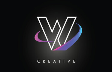 W Trendy Modern Letter Logo Design Monogram and Creative Swoosh on Black Background