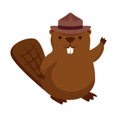cute beaver with ranger hat mascot animal