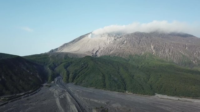 Aerial Footage Of Sakurajima Volcano Releasing Steam And Gas - SJKiri18