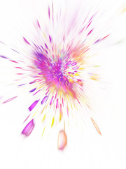 Fototapeta premium Abstract holiday background with blurred rays and sparkles. Fantastic golden and purple light effect. Digital fractal art. 3d rendering.