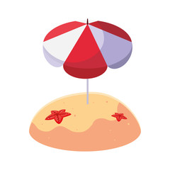summer sand beach with umbrella and starfish