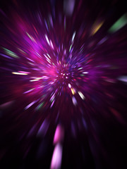 Abstract holiday background with blurred purple rays and sparkles. Fantastic light effect. Digital fractal art. 3d rendering.