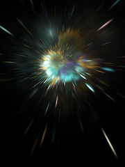 Fototapeta premium Abstract holiday background with blurred rays and sparkles. Fantastic blue and golden light effect. Digital fractal art. 3d rendering.