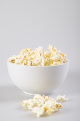 Popcorn bowl isolated on white, clipping path included.