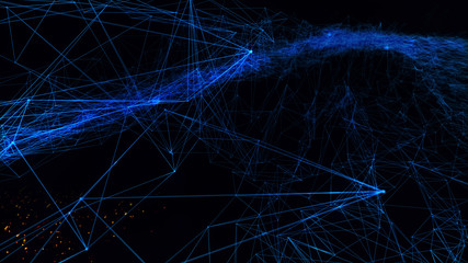 Abstract bright glitter blue background. Network connection structure. Big data digital background. 3d rendering..