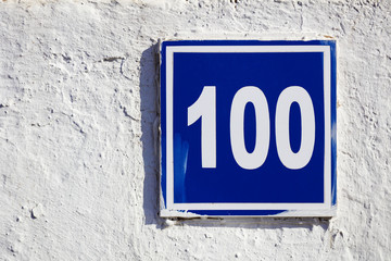 Outdoor house number one hundred 100