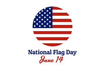 Circle stamp button of National flag of The United States of America with inscription: National Flag Day, June 14, in modern style with patriotic colors. Vector EPS10 illustration