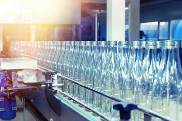 Closeup of a lot of glass bottles