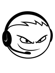 cool spielen geek gamer nerd headset zocken computer kreis logo kopf gesicht freak computerspiele spaß hobby design kerl junge