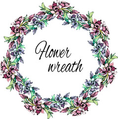 Flower wreath. Vintage style. Wedding wreath of delicate flowers and leaves. Spring set.