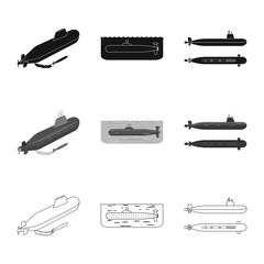 Vector design of war  and ship sign. Set of war  and fleet stock vector illustration.