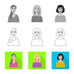 Isolated object of hairstyle and profession  symbol. Collection of hairstyle and character  stock symbol for web.