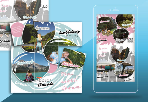 Colorful Social Media Grid Set Layout with Abstract Shape Photo Mask Elements