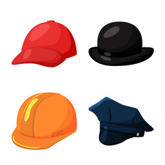 Isolated object of headgear and napper logo. Collection of headgear and helmet vector icon for stock.