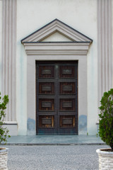 Crop view of the main entrance of St. Francis church, Scutari, Albania