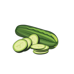 Green cucumber a host on sliced. Vegetables from the garden. Illustration. - 271632155