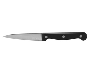Stainless steel paring knife with plastic handle isolated on white