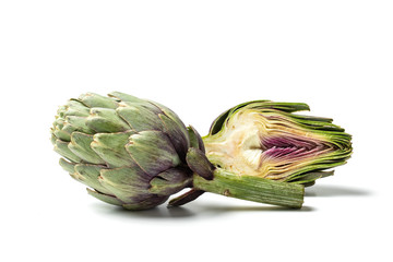 Obraz premium Green Artichokes Cut Open, Edible Flowers, Italian Vegetable 