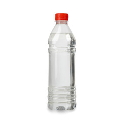 plastic bottles with pure spring water on isolated background.with red plastic cover