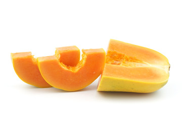 slice of papaya isolated on white background