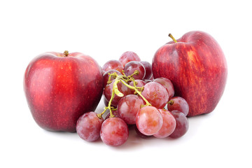 Fresh red apple and grapes fruite isolated on white background