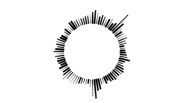 Circular interface hud design, infographic elements like music equalizer, audio waves or sound frequency in lines. Tech and science, analysis theme. Available in 4K video render footage.