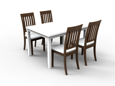 3D rendering - table with four chairs isolated