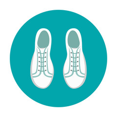 White sneakers simple icon. Youth shoes on blue background. Vector illustration in cartoon flat style.