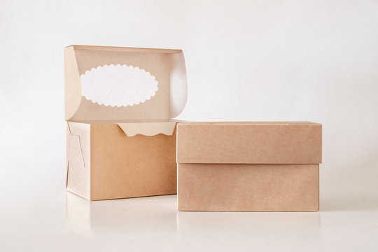 Blank Kraft Confectionery Package Box Mock-up. Container, Packaging Template On Light Background.