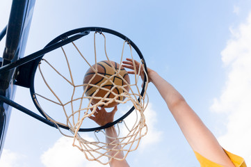 Slam dunk in street basketball