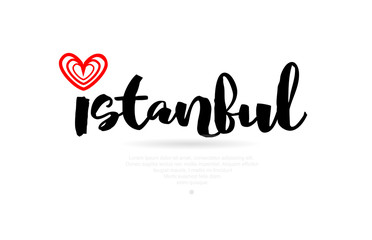 Istanbul city with red heart design for typography and logo design