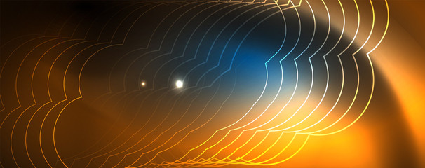 Neon glowing techno lines, hi-tech futuristic abstract background template, vector