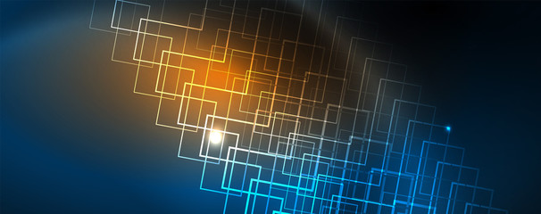 Neon glowing techno lines, hi-tech futuristic abstract background template, vector