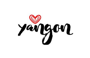 Yangon city with red heart design for typography and logo design