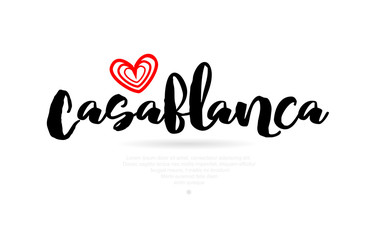 Casablanca city with red heart design for typography and logo design