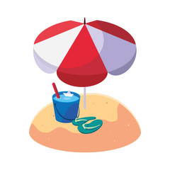 summer sand beach with umbrella and flip flops
