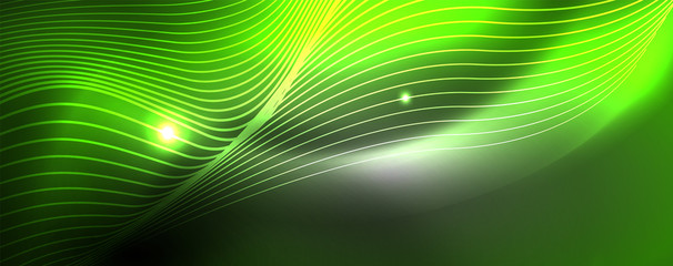 Fototapeta premium Neon vector wave lines abstract background, magic futuristic techno design
