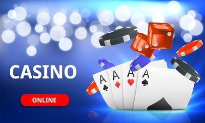 Obraz premium Casino online shine background with chips and cards. Concept for flyer, banner, poster. Vector illustration.