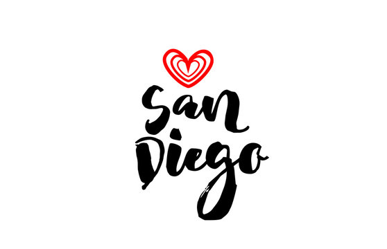 San Diego City With Red Heart Design For Typography And Logo Design