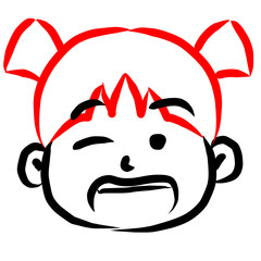 顔アイコン　少女　筆　表情